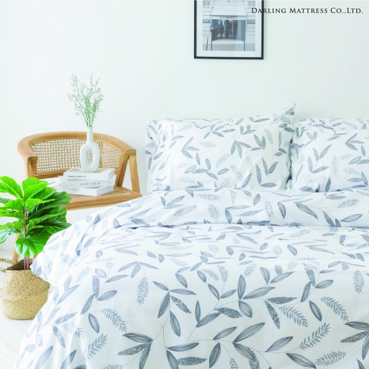ชุดผ้าปูผ้านวม 5 ฟุต DARLING MATTRESS รุ่นลายดอกไม้ ลายลีฟ_1